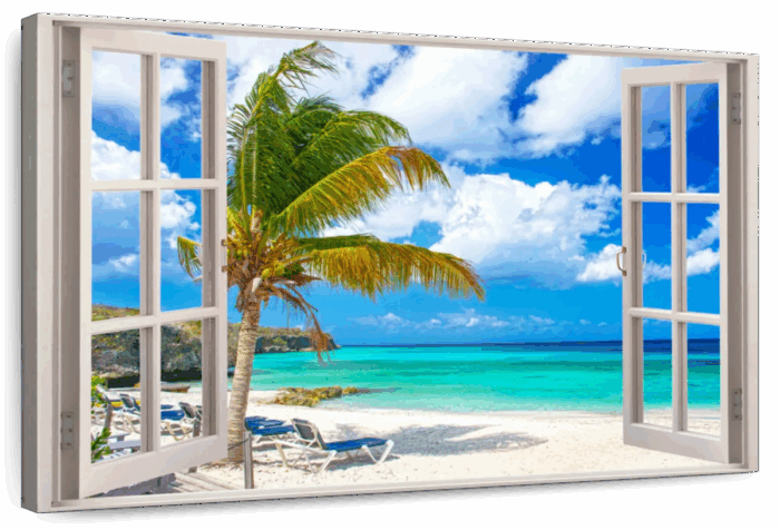 White Beach Window View Wall Art